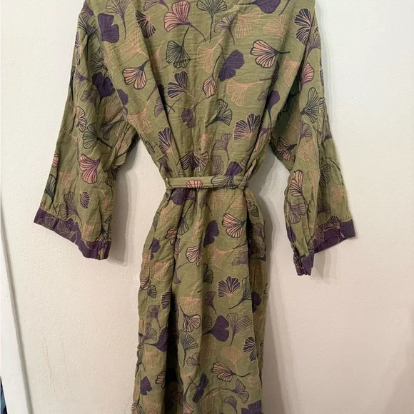 Green and Purple Cotton Gauze Kimono Robe - Picture 4 of 5